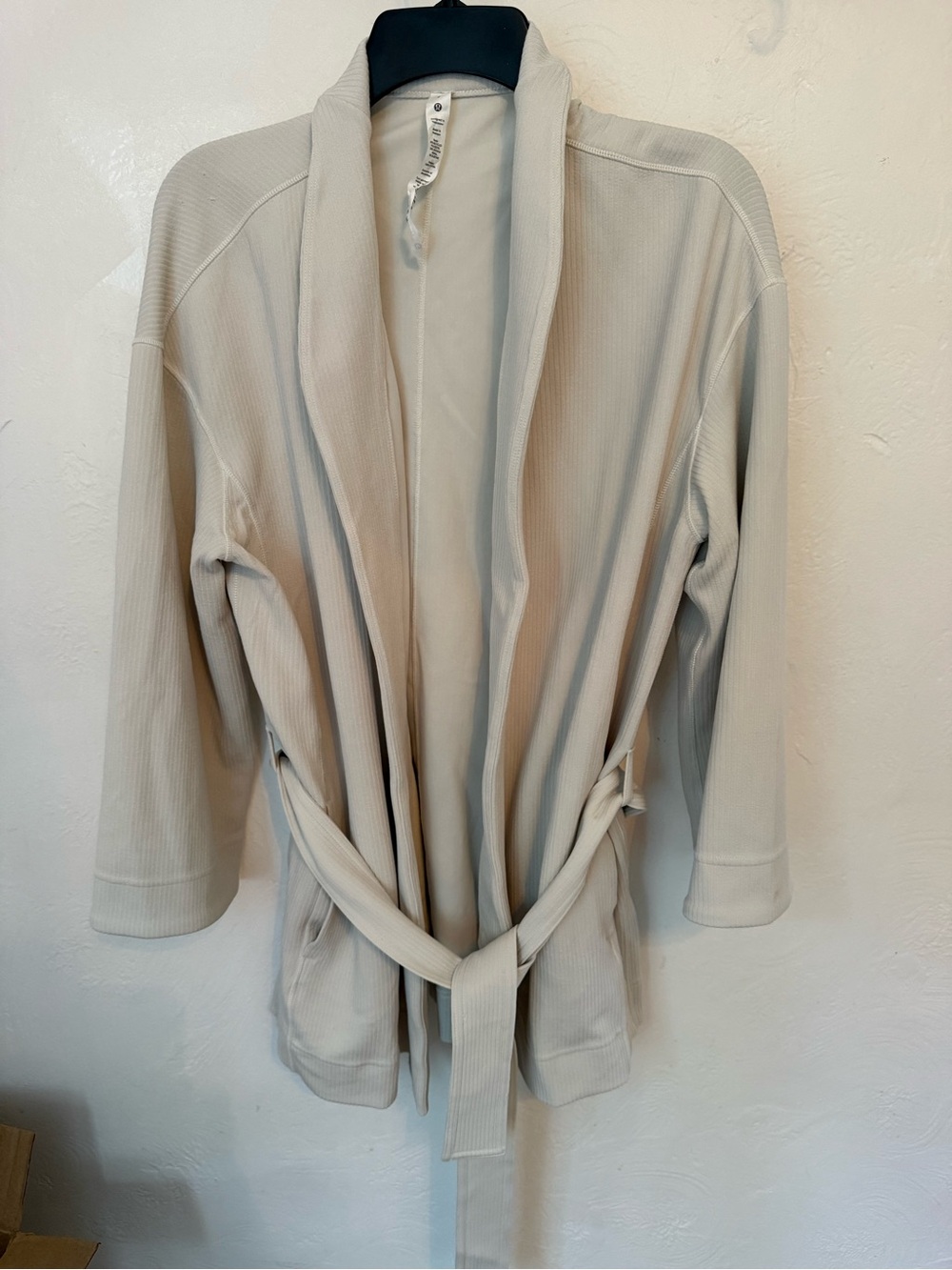 Lululemon “bone” white Ribbed Open Front Cardigan with Belt